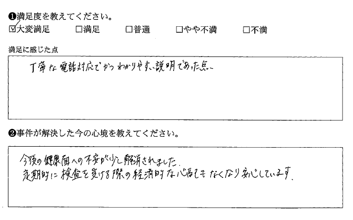 定期検査の経済的な心配がなくなりました