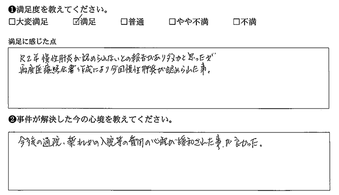 費用の心配が緩和された事が良かった