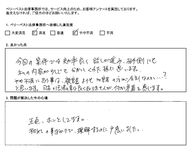 相手側にも私の内容が少しでも分かってくれたように思います